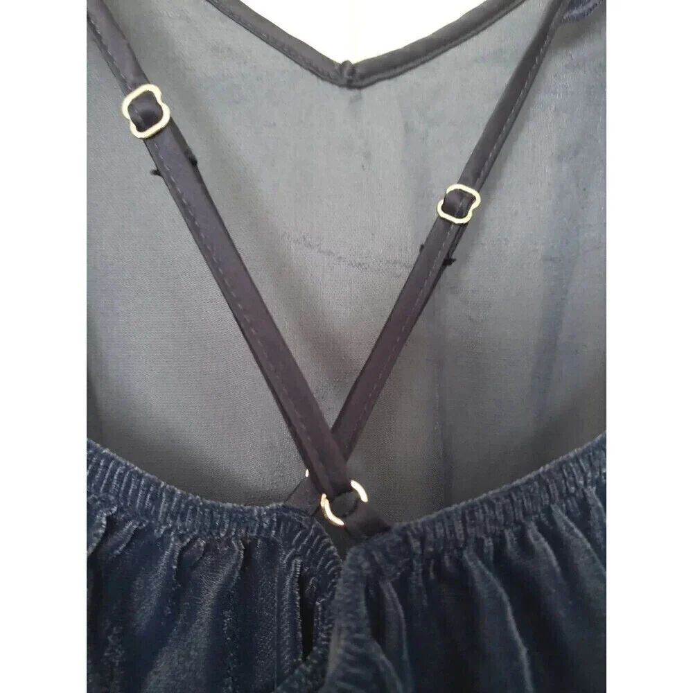 Victoria Secret Velour Romper  Ruffle Trim Cross Back Loungewear Size Small